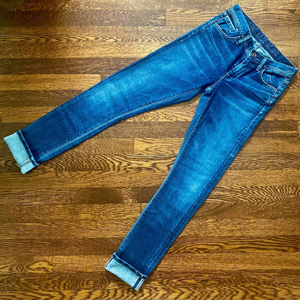 GOLDSIGN Jenny Selvedge Cuffed Jeans in Debut Medium Wash Sz 24